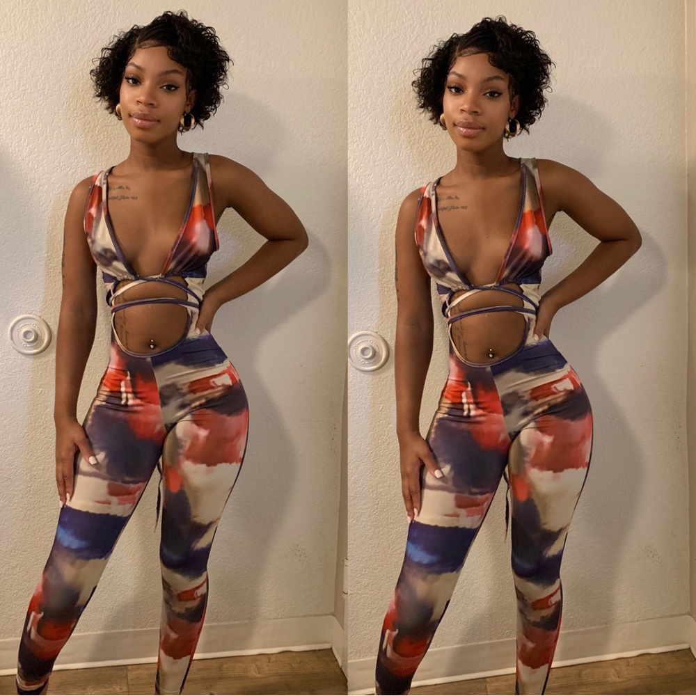 Red white and Blue Tie-Dye jumpsuit size small